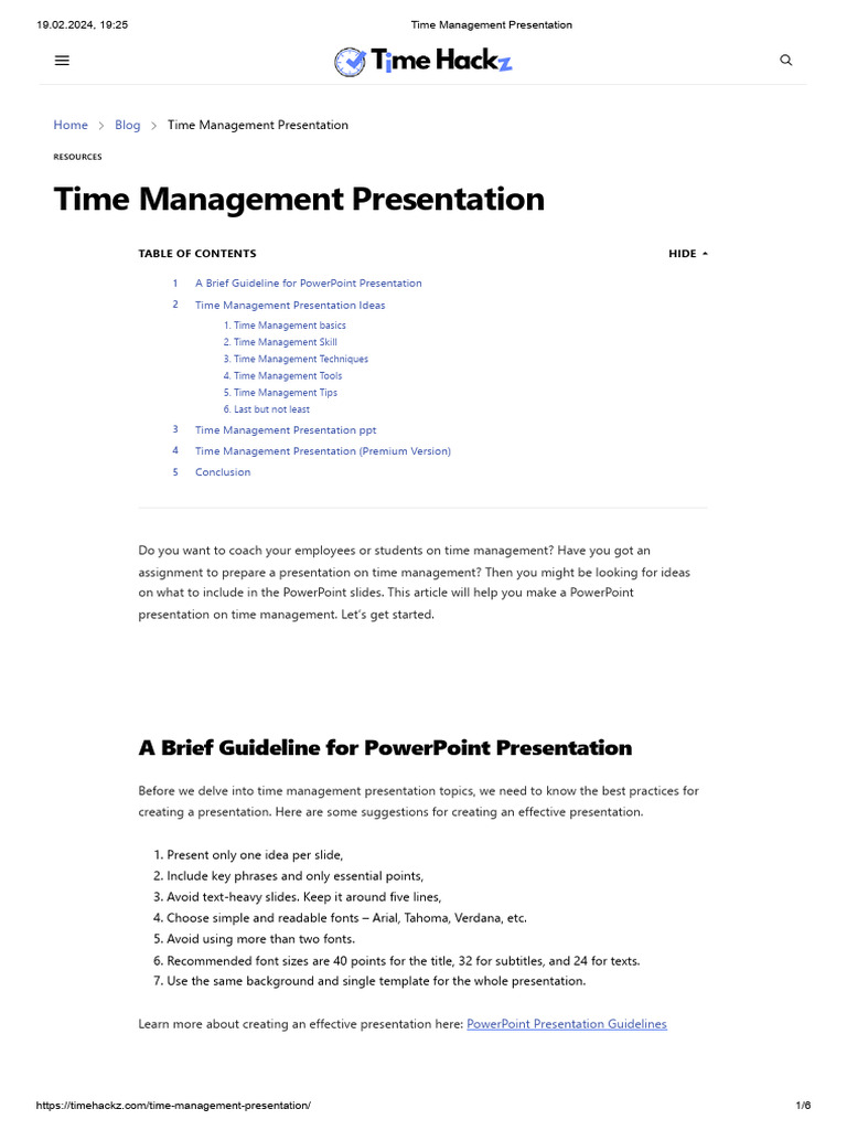 Time Management Presentation Guide | PDF | Time Management ...