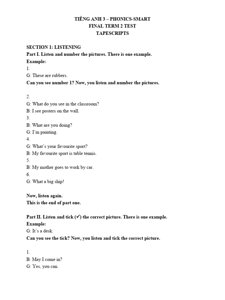 Ps3 Final Term 2 Test Tapescript | PDF