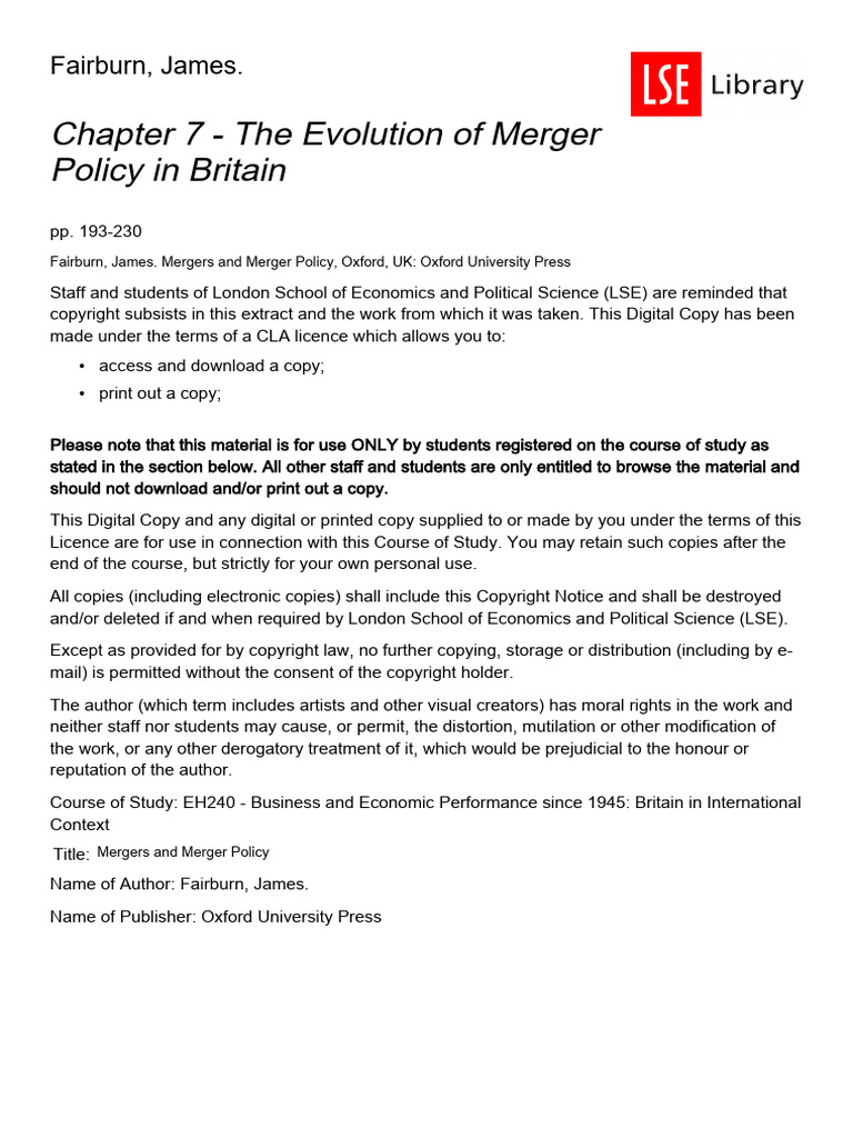 The Evolution of Merger Policy in Britain | PDF | Art | Science ...