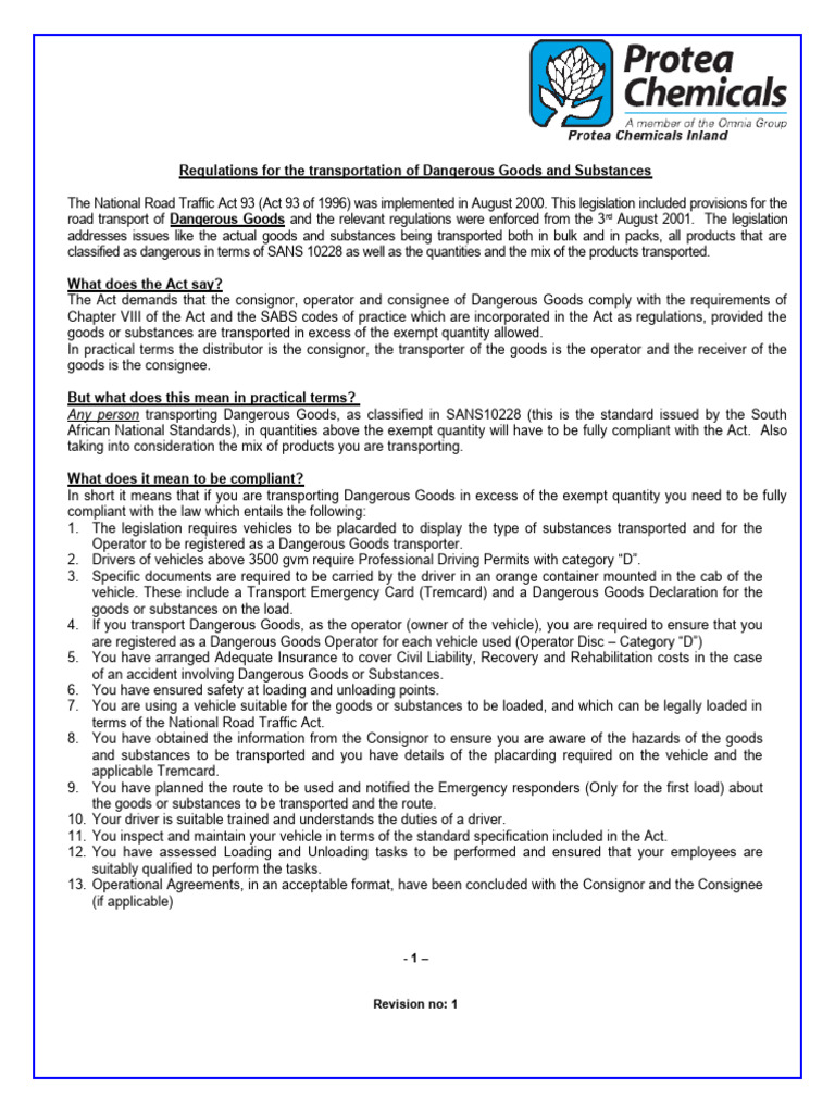 Dangerous Goods Transport Regulations | PDF | Dangerous Goods | Safety