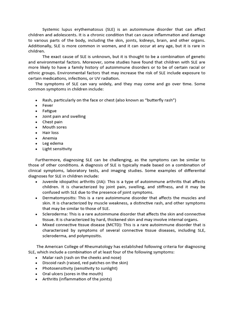 Understanding Pediatric Systemic Lupus Erythematosus | PDF | Autoimmune ...