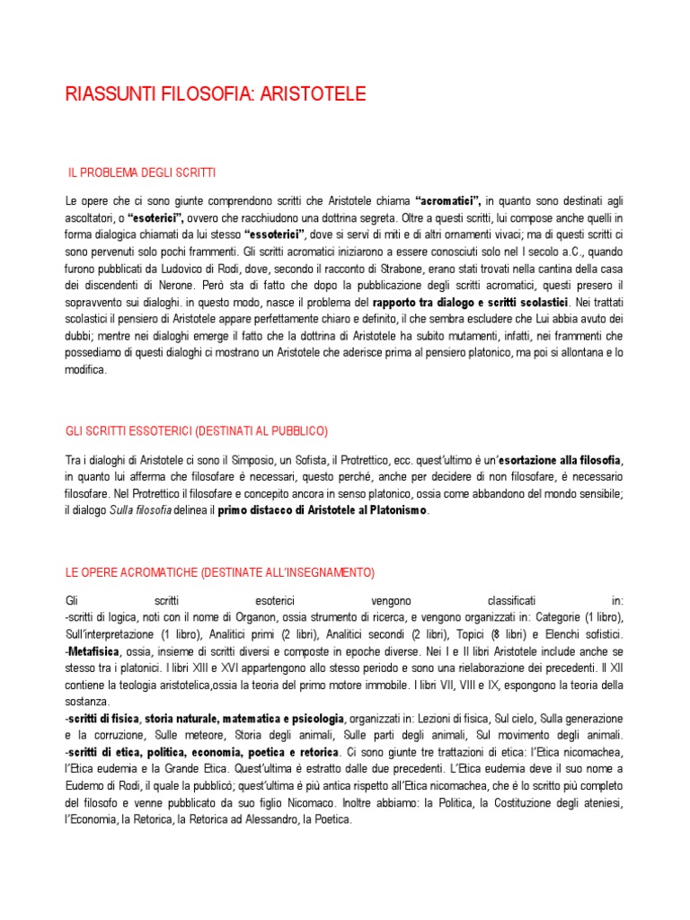 RIASSUNTI ARISTOTELE