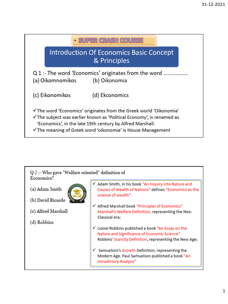 Introduction of Economics Basic Concepts and Principles Super Crash ...