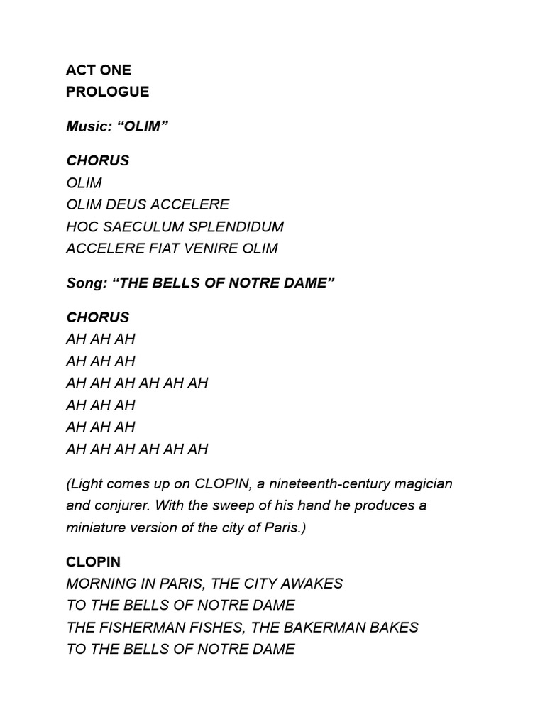 Hunchback of Notre Dame: Act One Script | PDF | Claude Frollo ...