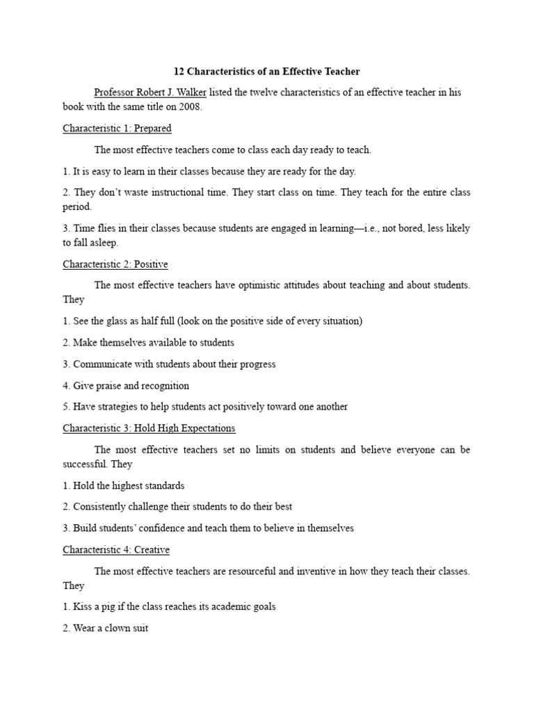 12 characteristics of an effective teacher pdf teachers classroom