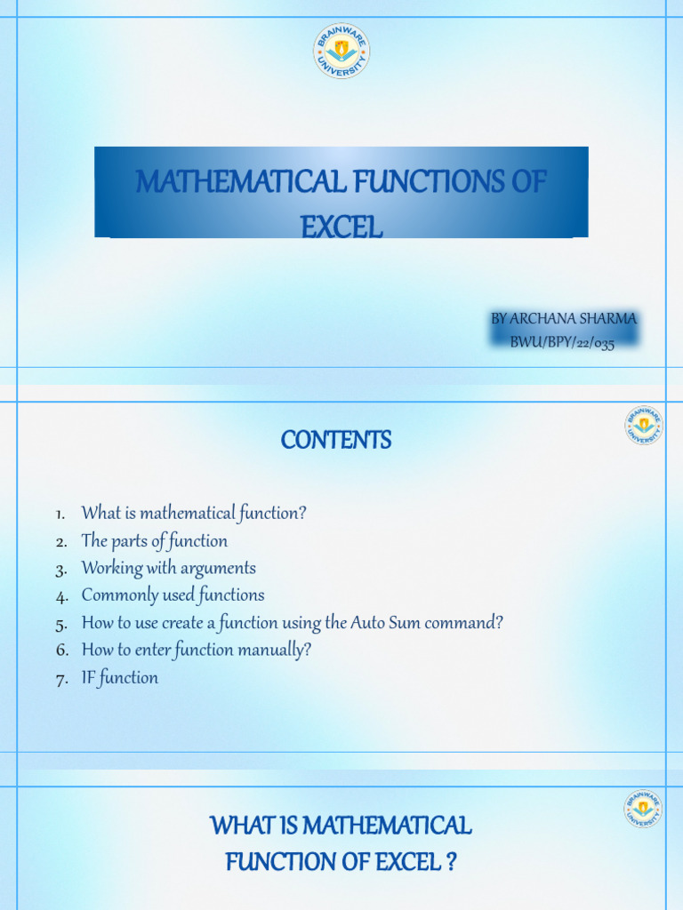 Types Of Mathematical Functions In Excel