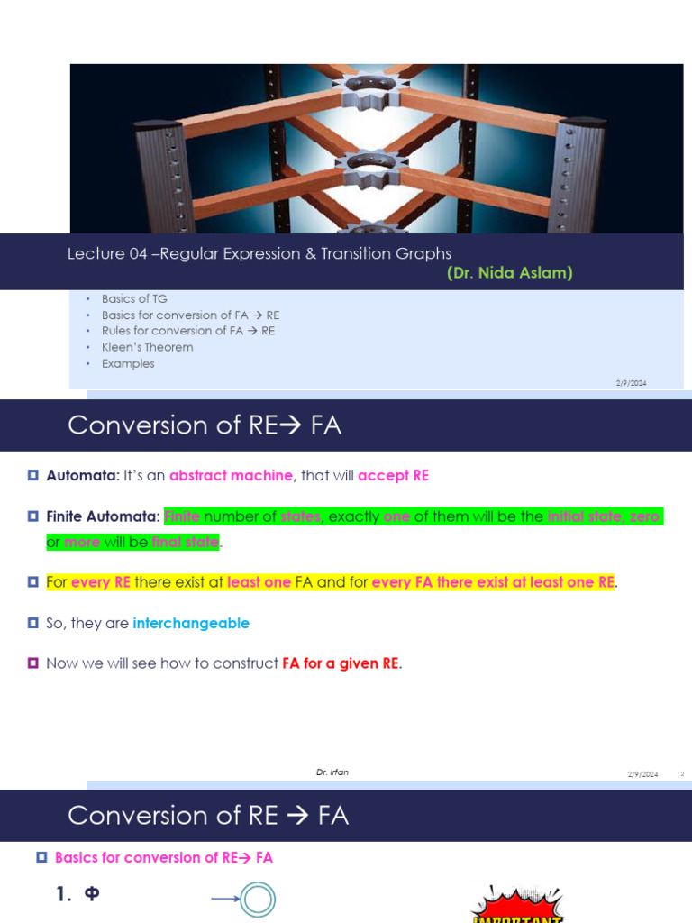 Lecture 04 - Transition Graphs, FA & Regular Expression-2024 | PDF ...