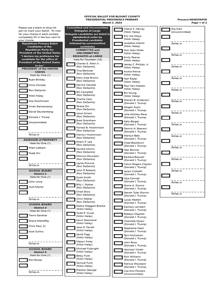 Blount County Sample Ballot | PDF | Nikki Haley | American Political People