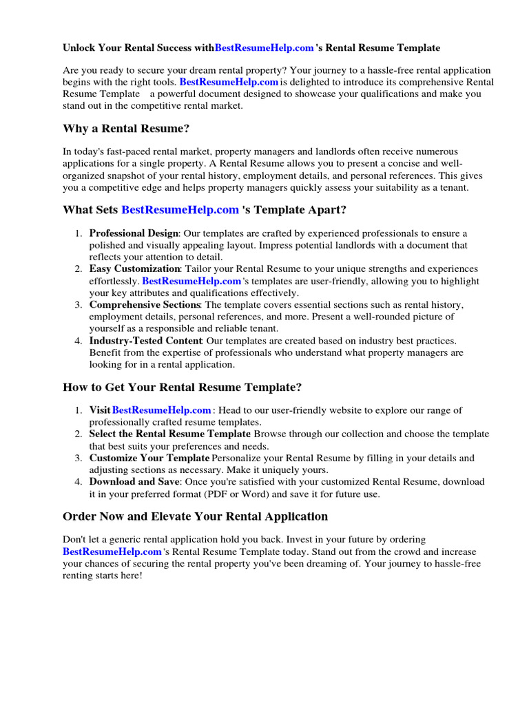 Rental Resume Template PDF Lease Résumé