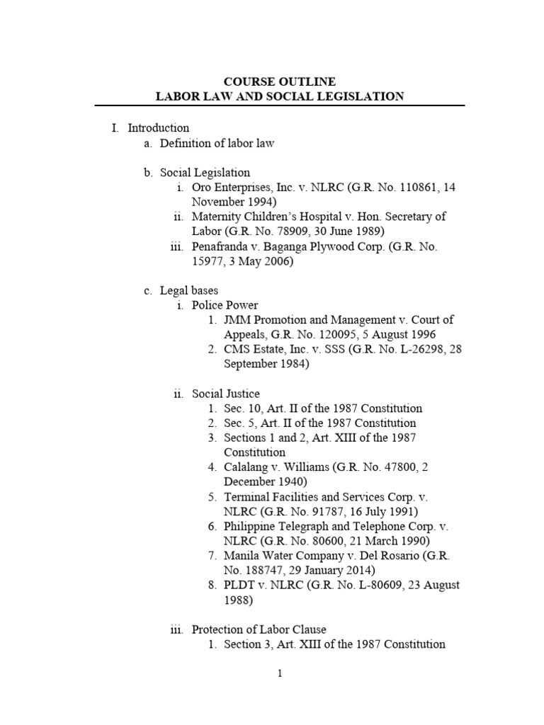 Labor Law and Social Legislation Syllabus | PDF | Labour Law | Employment