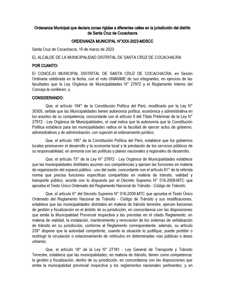 Declaración de Zonas Rígidas en Cocachacra | PDF | Gobierno local ...