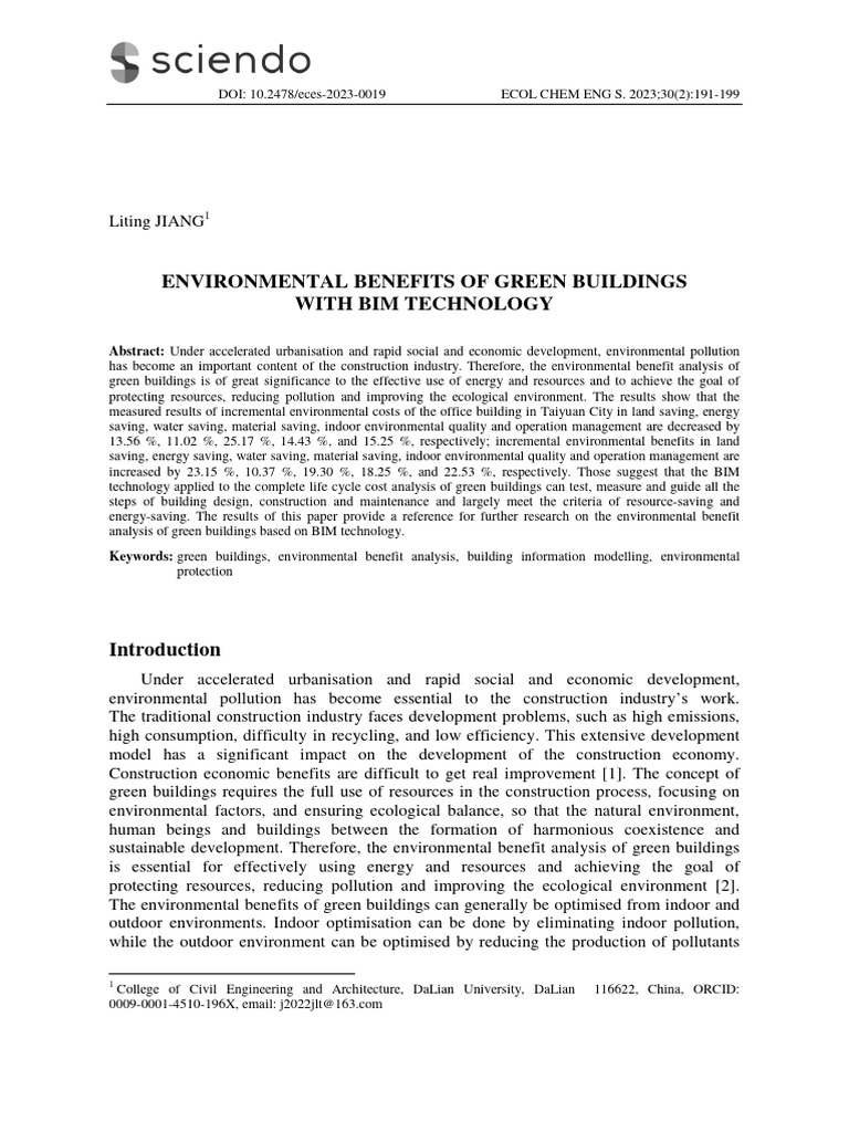 Environmental Benefits of Green Buildings With BIM Technology | PDF ...