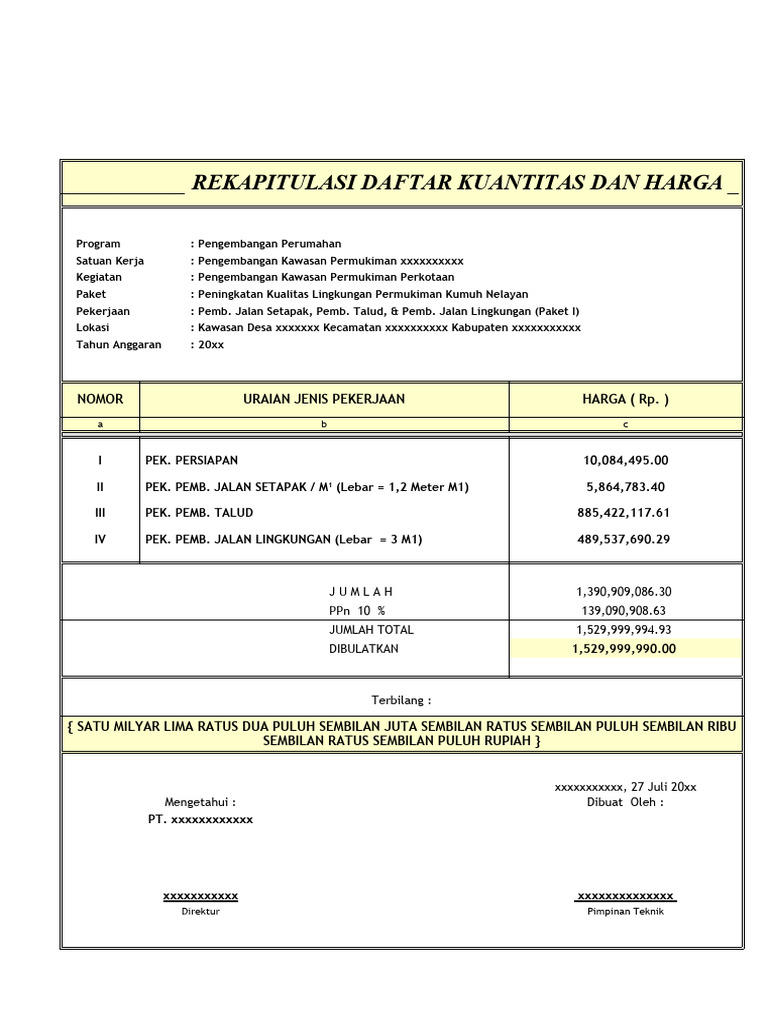RAB Pembangunan Jalan Setapak Desa | PDF