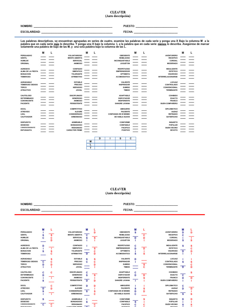Cleaver Persona Autodescripción | PDF