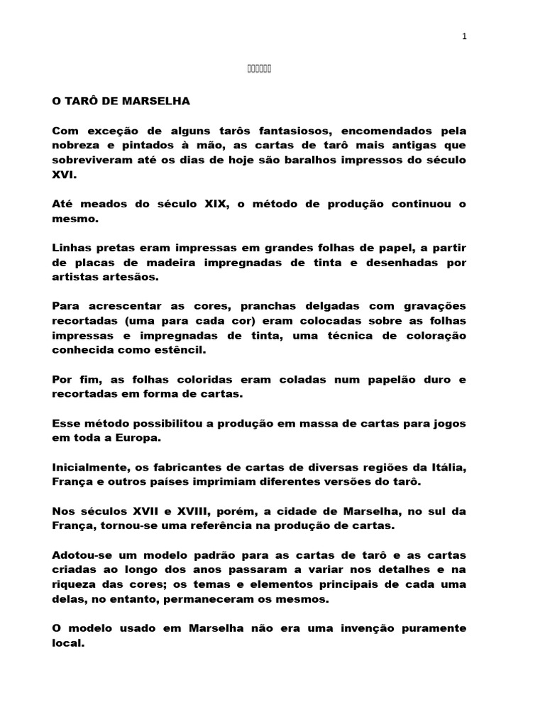 Origem do Tarô de Marselha | PDF | Tarô