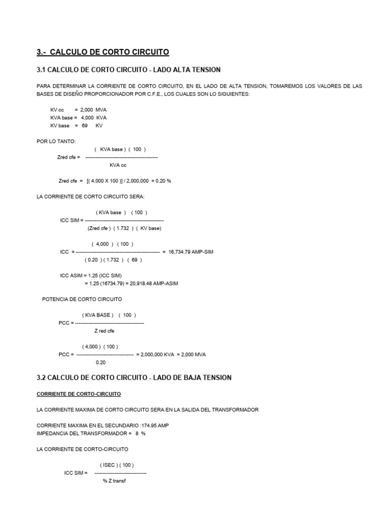 Calculo de Corto Circuito Smith | PDF