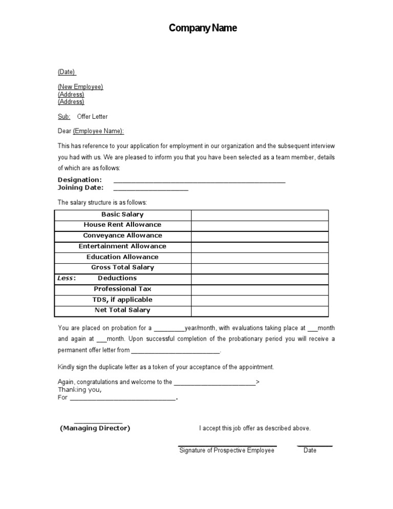Job Offer Letter Template | PDF | Career & Growth
