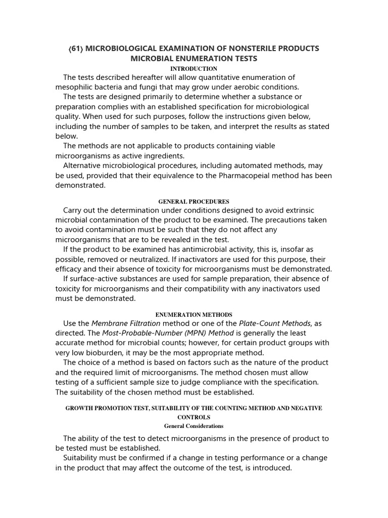 〈61〉 MICROBIOLOGICAL EXAMINATION OF NONSTERILE PRODUCTS MICROBIAL