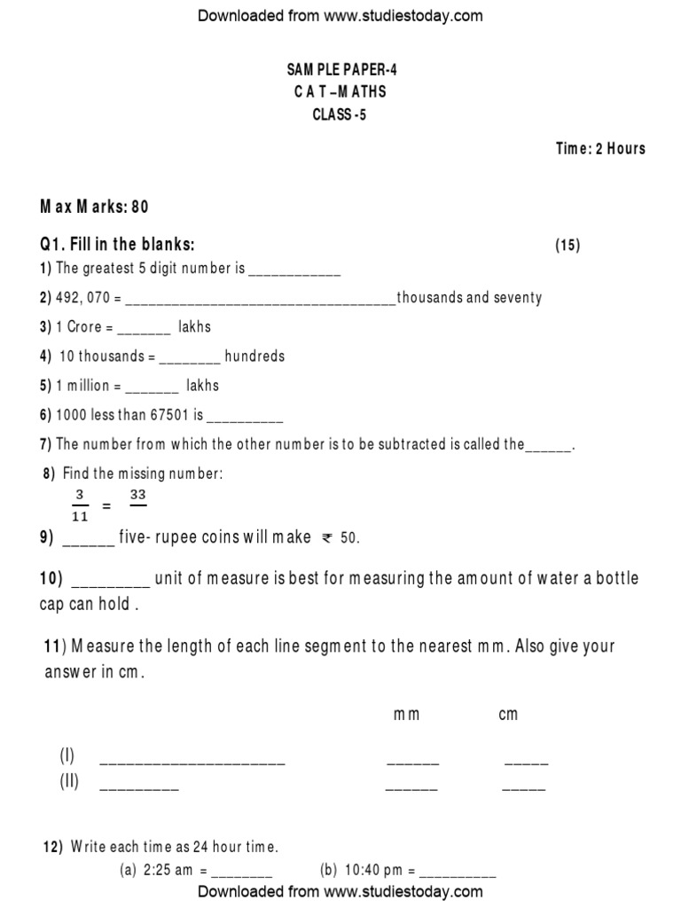 Cbse class 5 maths revision test worksheets 4 2 pdf mathematics