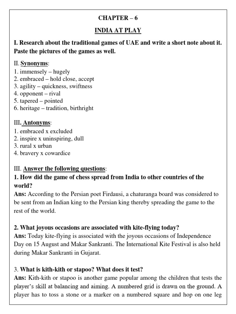 Gr6 Notes On India at Play | PDF