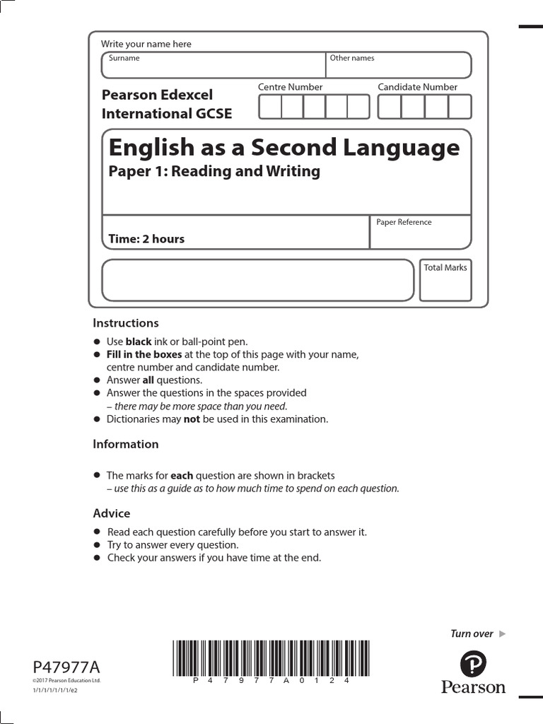 English As A Second Language Paper 1 Reading and Writing PDF