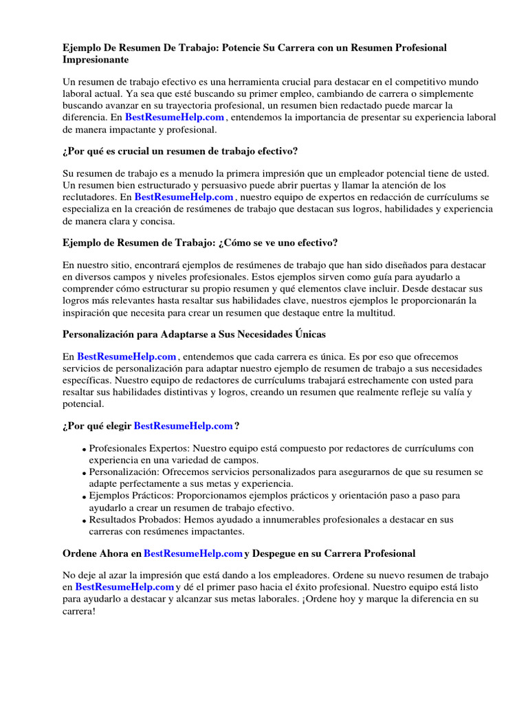 Ejemplo De Resumen Ejemplos Curriculum Crea Tu Currículum Con