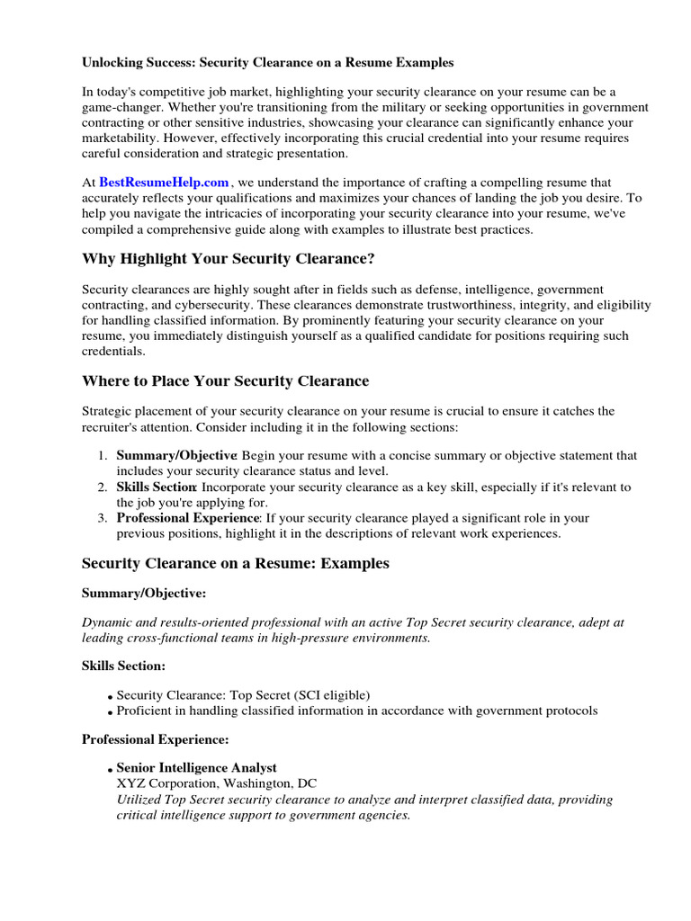Security Clearance On A Resume - 1718775411