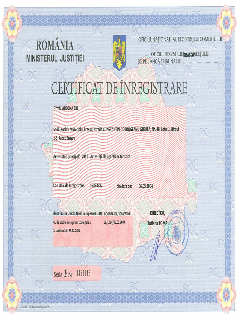 Certificat de Inregistrare | PDF