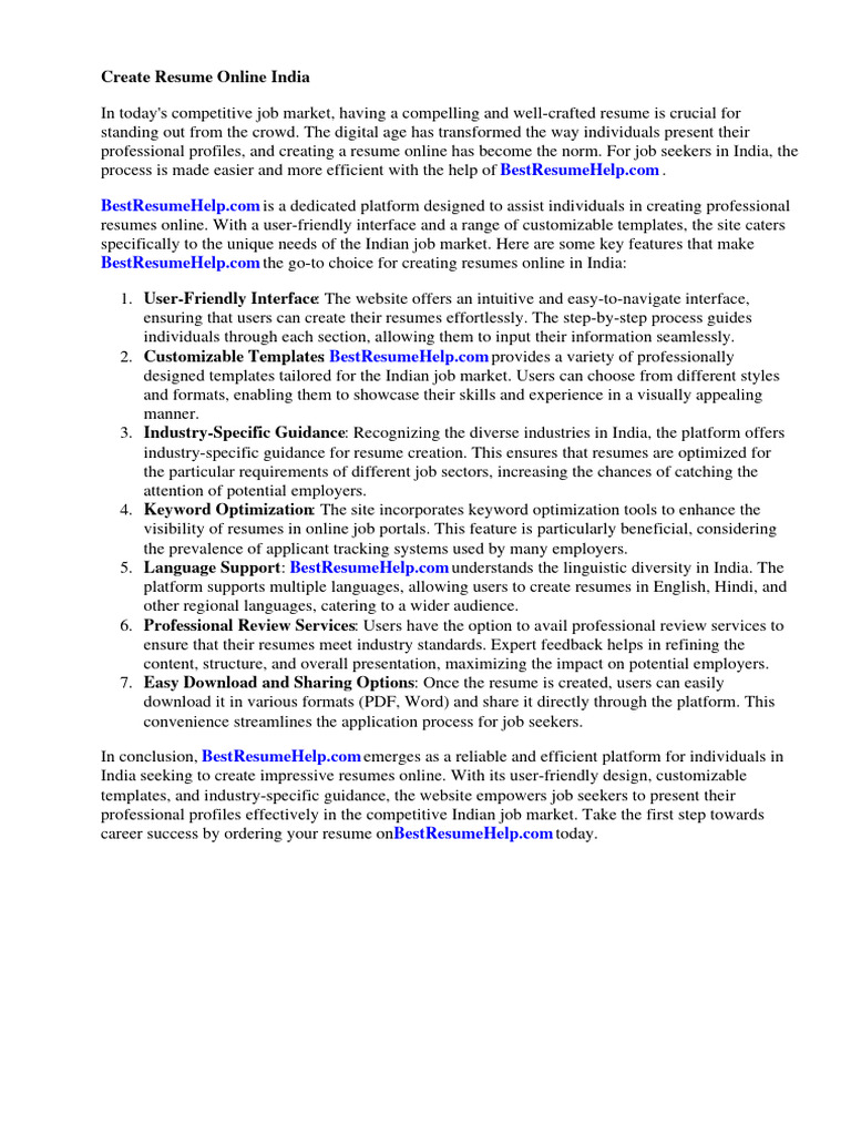 Create Resume Online India PDF - 1710567487