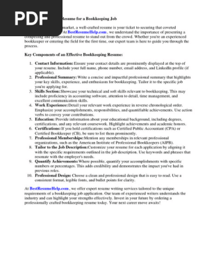 Resume for Bookkeeping Job