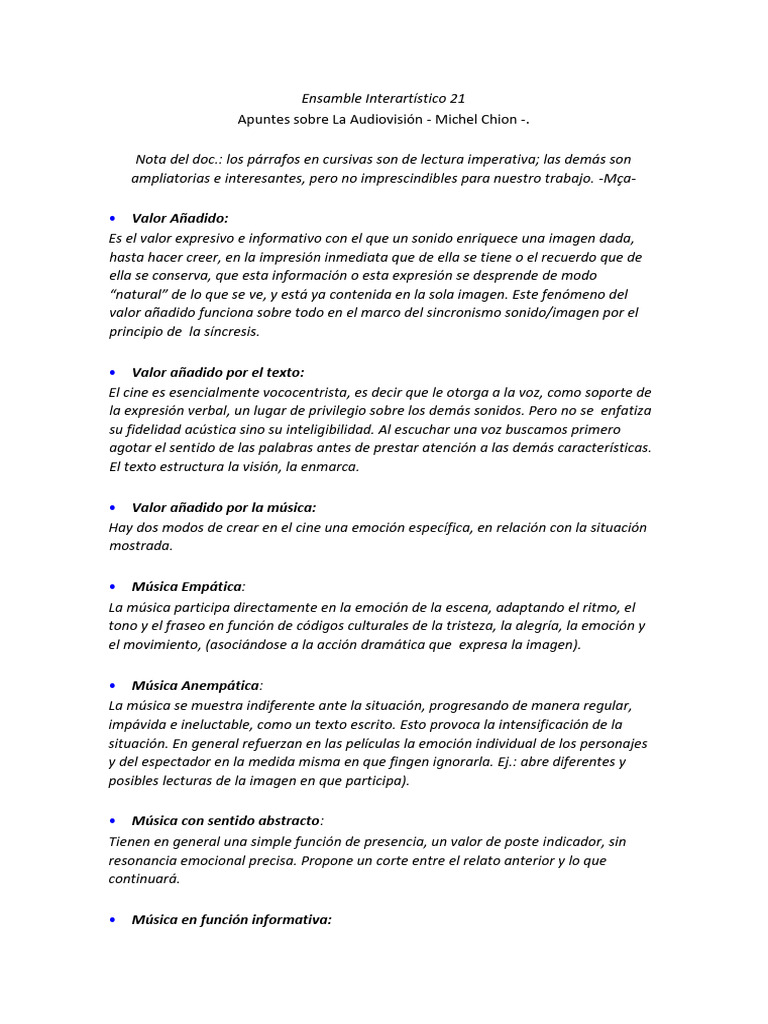 Resumen De Audiovision 21 Ma PDF Sonido Las Emociones