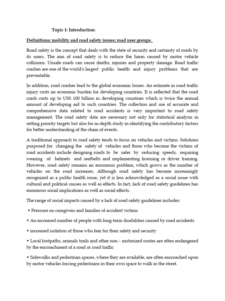 Introduction to Road Safety Issues | PDF | Traffic Collision | Road ...