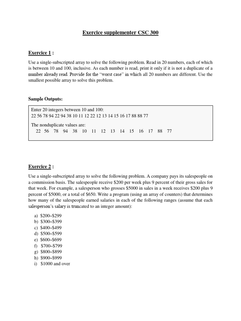 CSC 300 Array Exercises Guide | PDF | Mathematical Logic | Computing