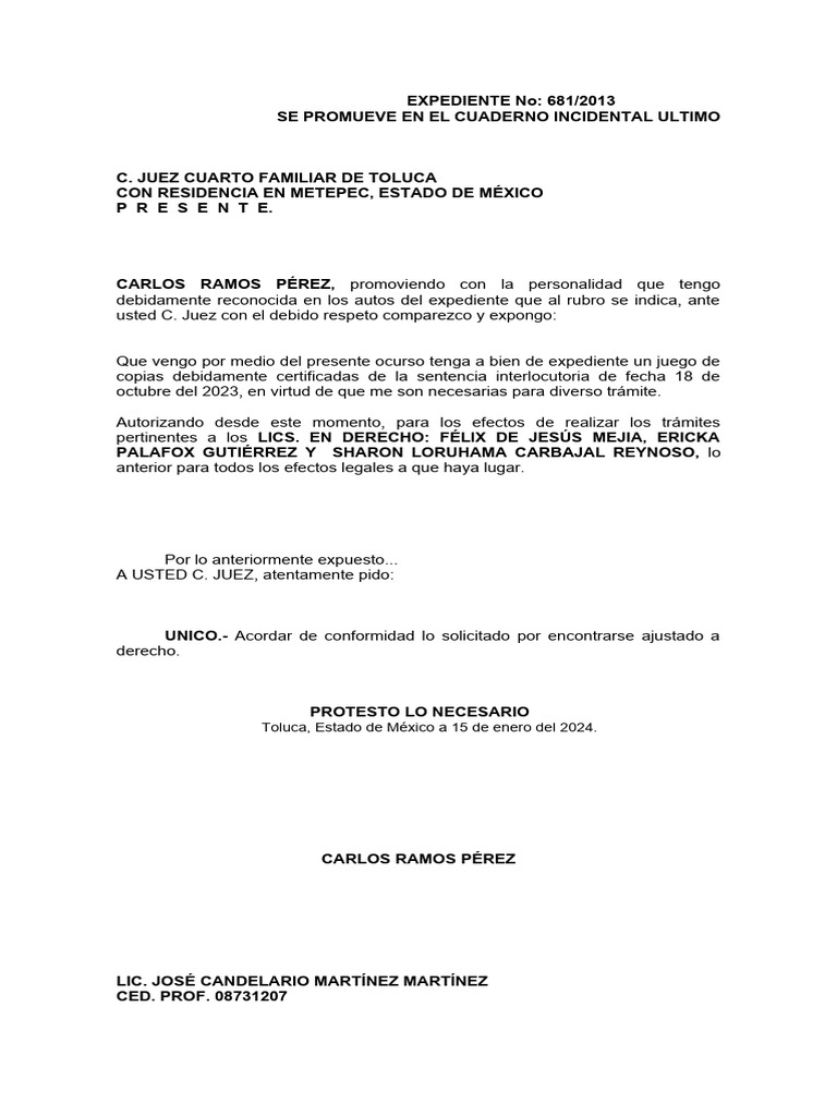 Escrito Solicitando Cause Ejecutoria Sentencia Ramiro | Descargar