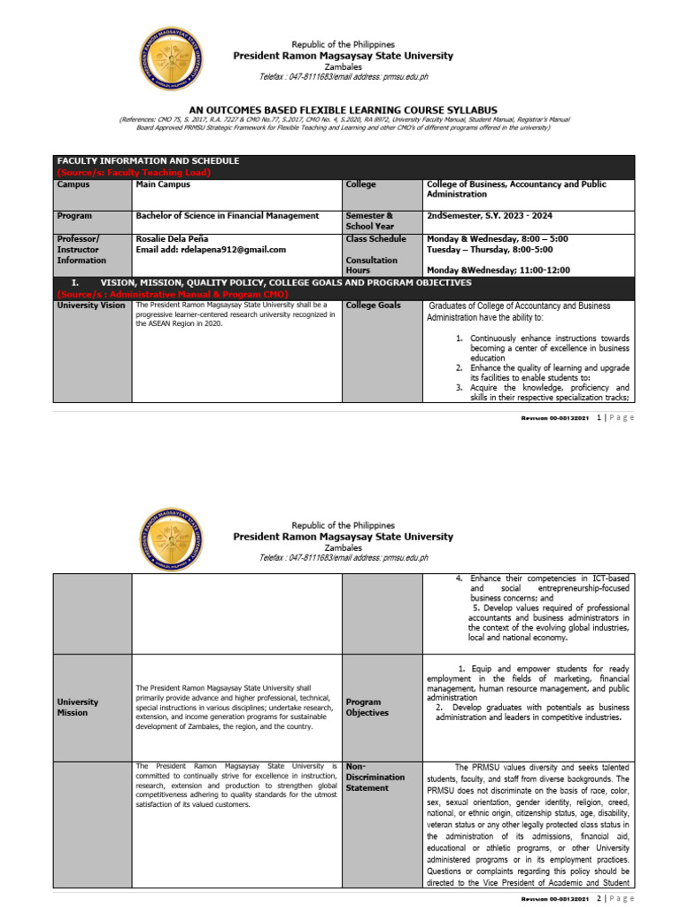 PRMSU Flexible Learning Course Syllabus | PDF | Communication | Learning