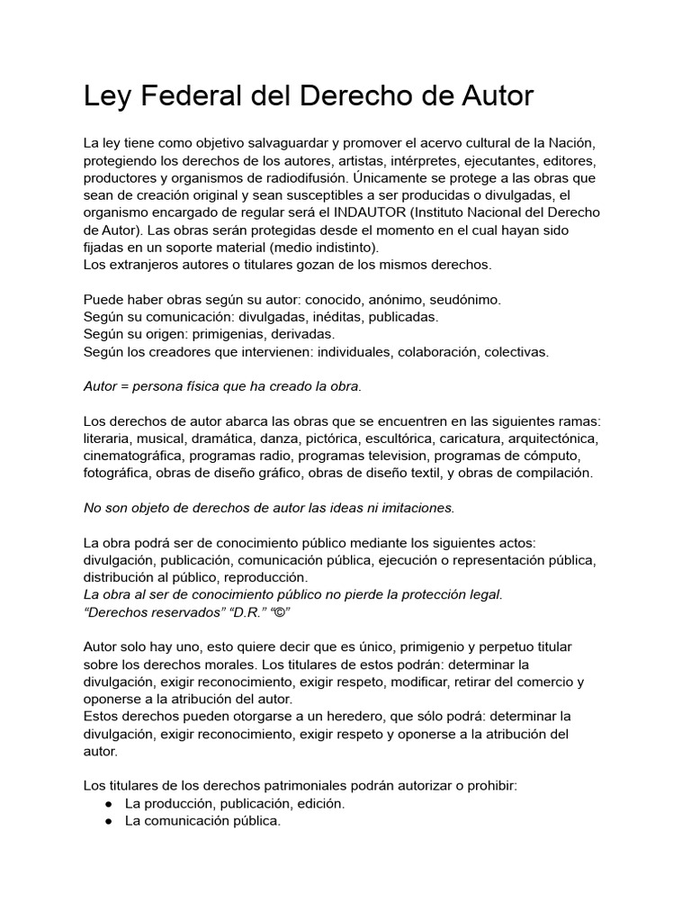 Ley Federal Del Derecho de Autor | PDF