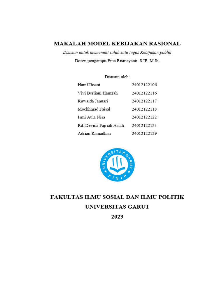 Makalah Model Kebijakan Rasional | PDF
