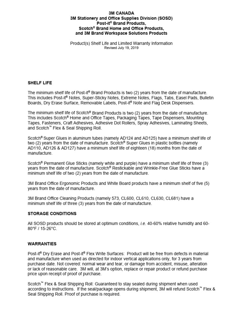 Warranties and Shelf Life SOSD Revised July 2019 V 3 | PDF | Legal ...