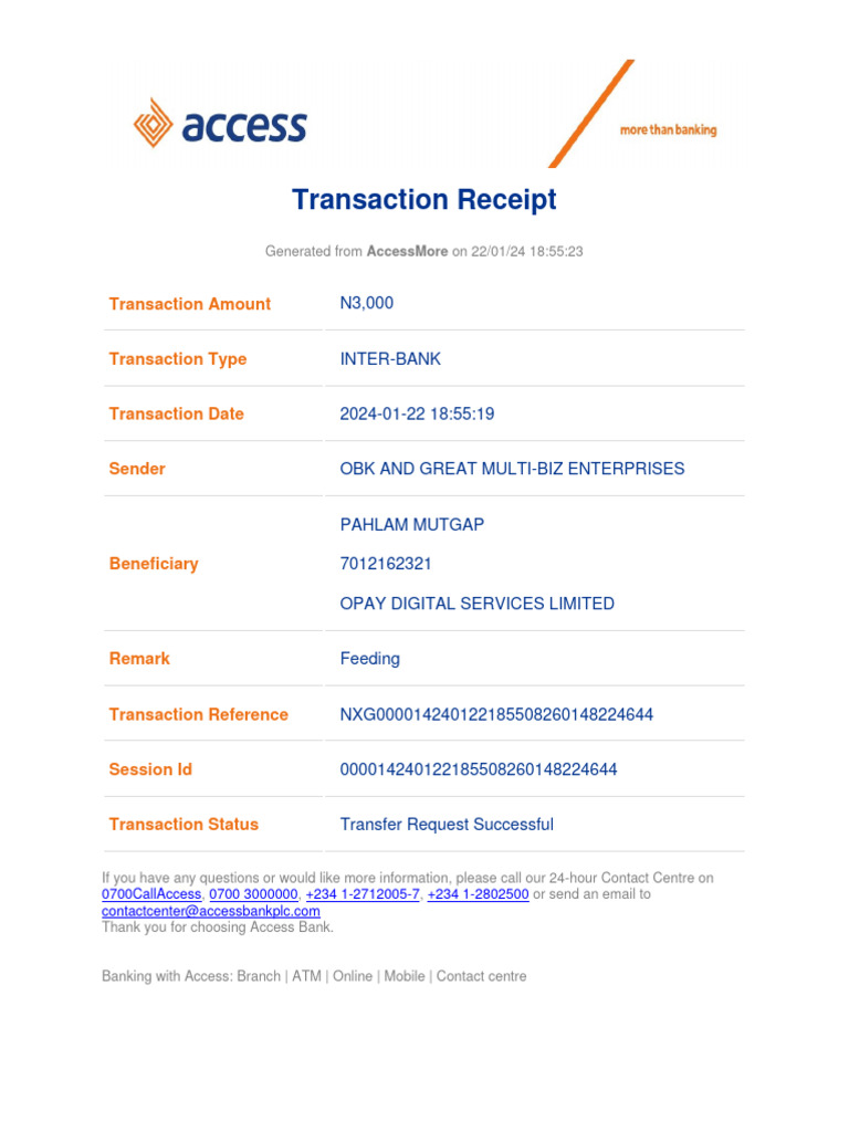 Transaction Receipt for Inter-Bank Transfer | PDF | Finance & Money ...
