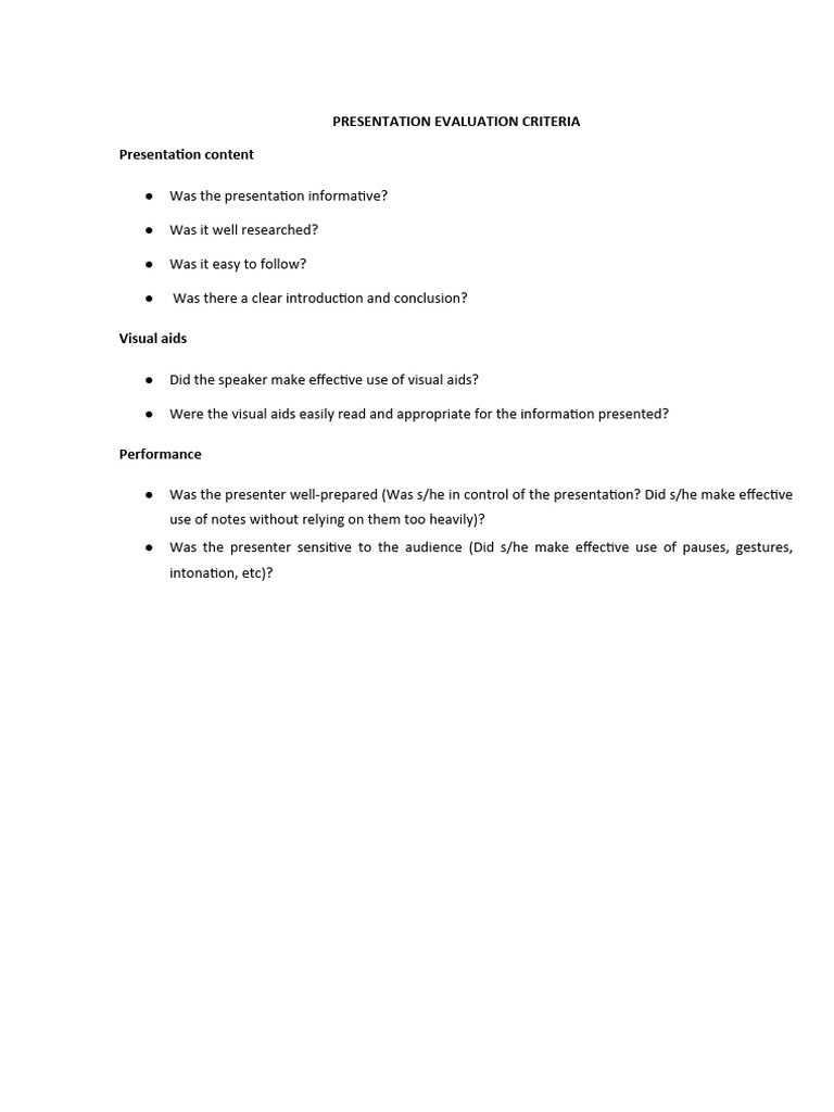 Presentation Evaluation Guide | PDF | Career & Growth