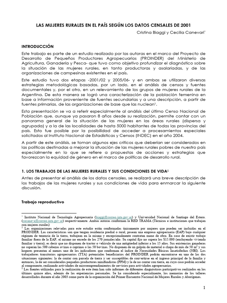 Biaggi y canevari las mujeres rurales en el pais segun los datos
