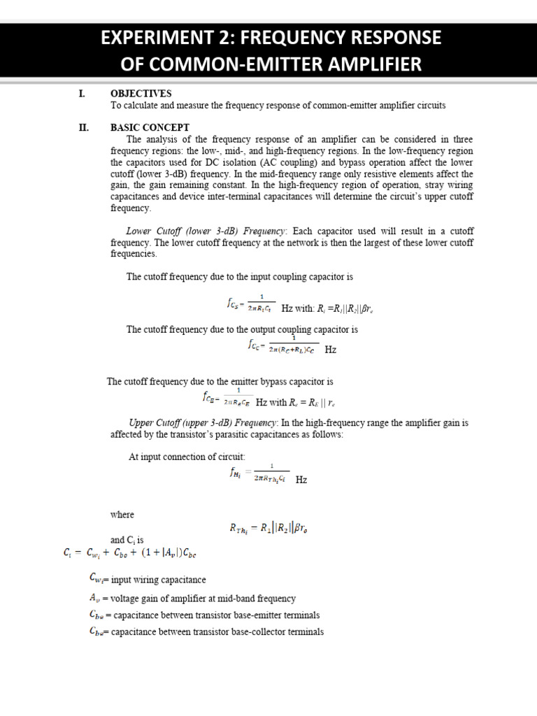 Experiment 2 Frequency Response Of Common Emitter Amplier Pdf