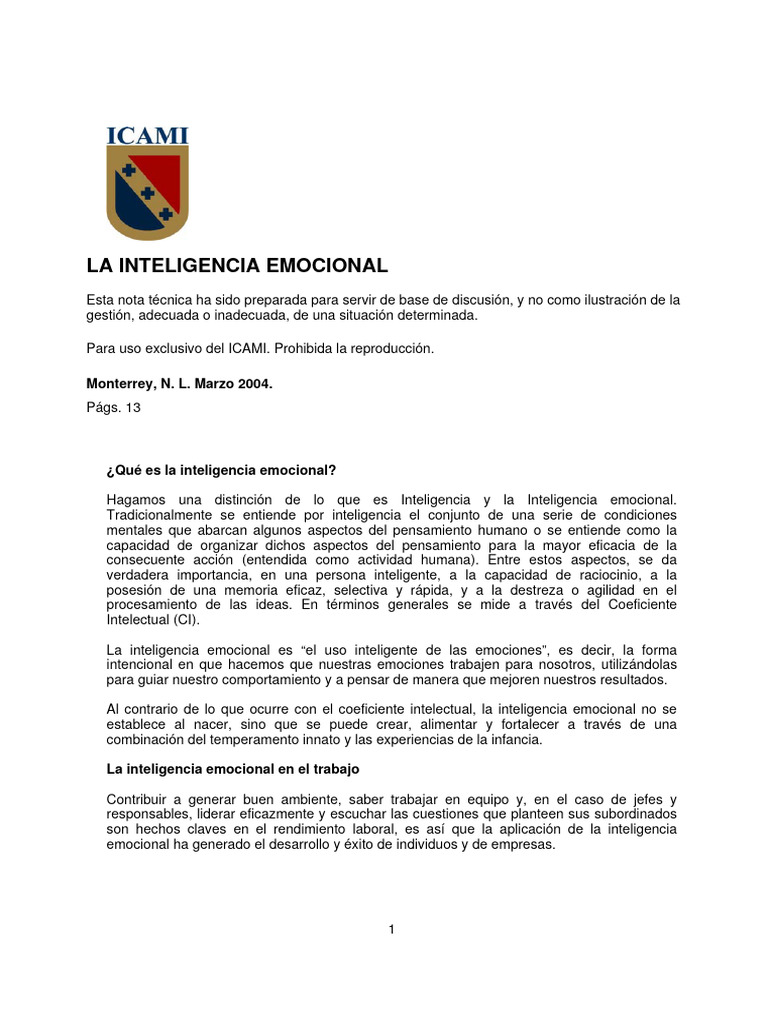 Inteligencia Emocional | PDF | Las emociones | Inteligencia emocional
