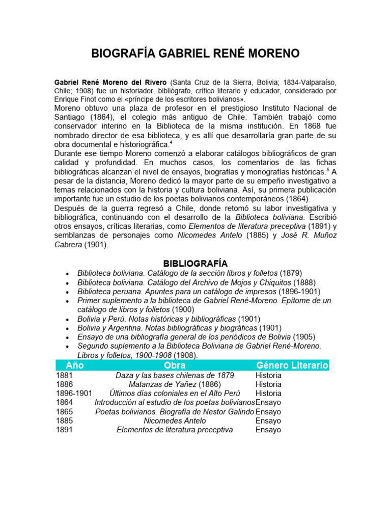 Biografía de Gabriel René Moreno | PDF | Bolivia