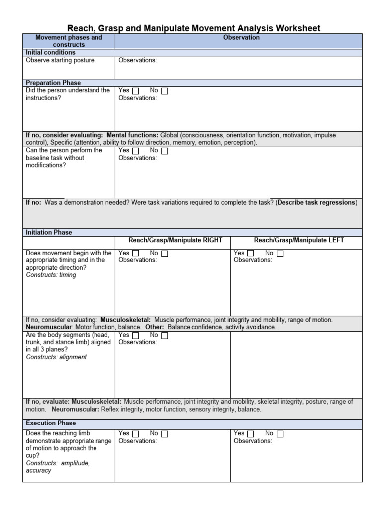 Movement Analysis for Reach and Grasp | PDF | Motor Control | Balance ...