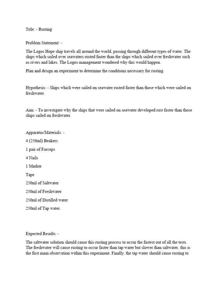 Saltwater Accelerates Rusting Process | PDF | Rust | Iron