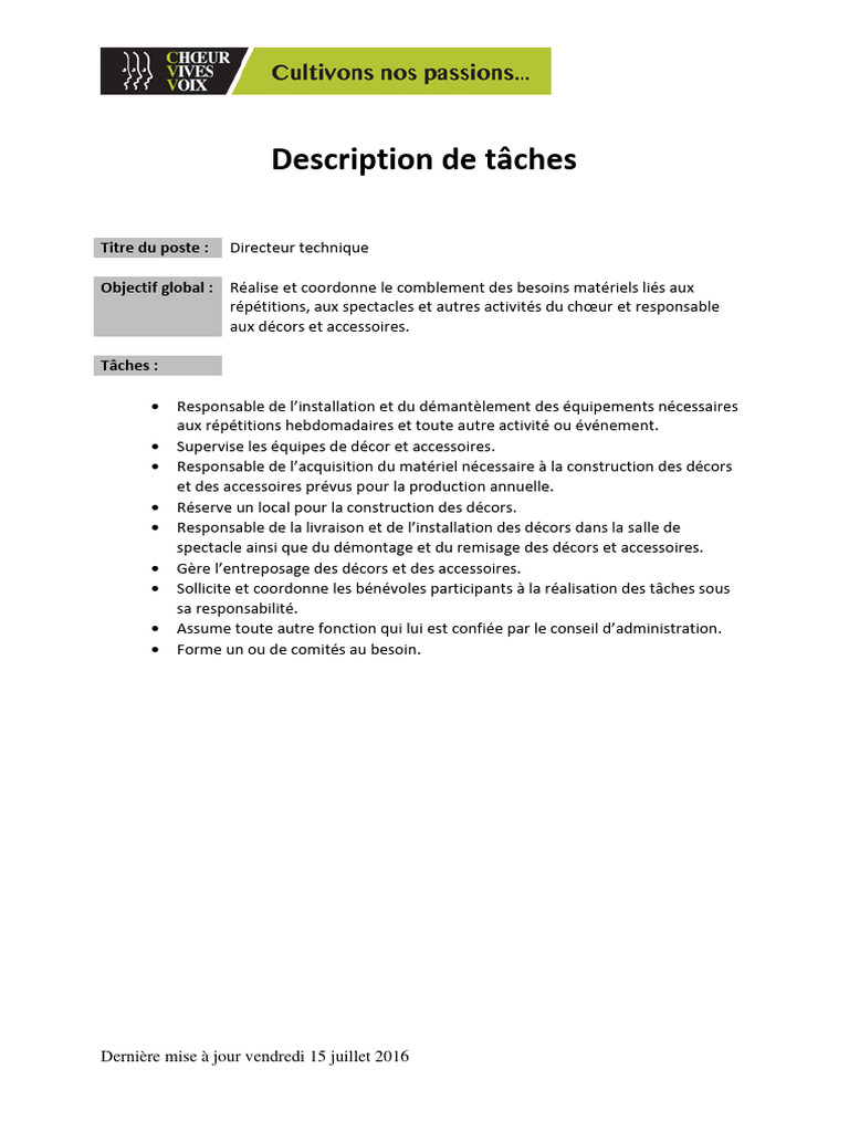 Fiche de poste : Directeur technique | PDF