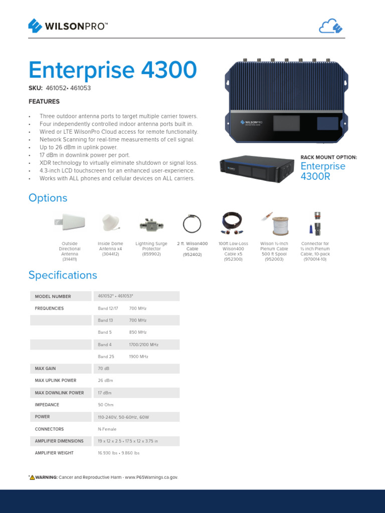 WilsonPro 4300 Spec Sheet v03 111723 PDF Antenna (Radio) Amplifier