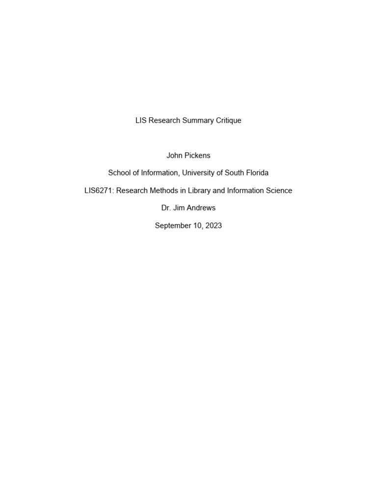 Lis Research Summary Critique | PDF | Sampling (Statistics ...