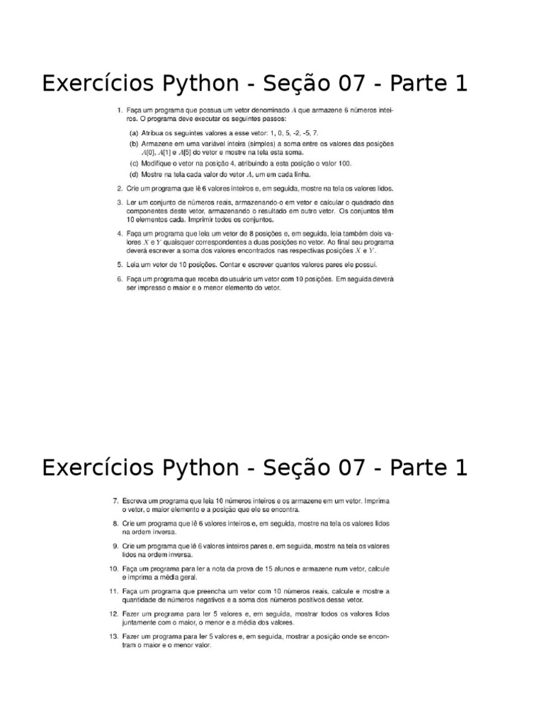 Exercícios de Python - Seção 07.1 | PDF | Métodos e Materiais de Ensino ...